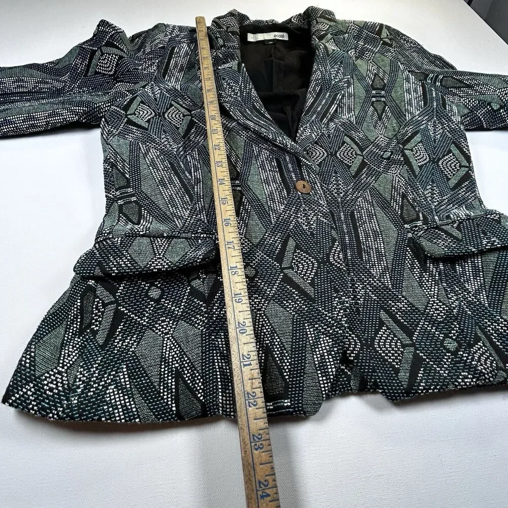 Acoté Anthropologie French Fabric Jacquard Blue Green Artsy Blazer Size 1 - XS-S